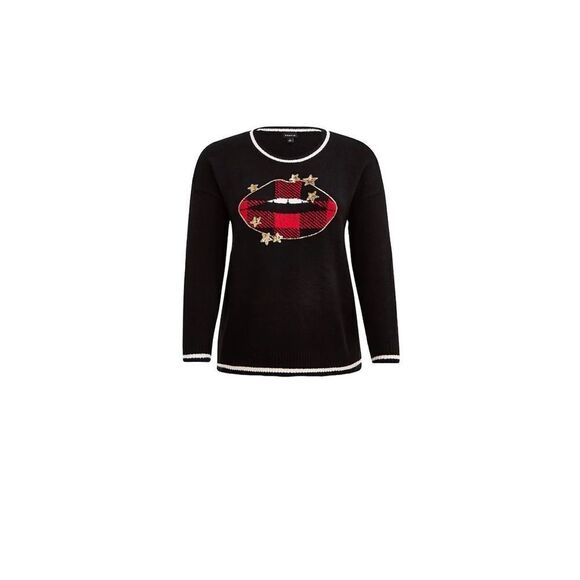 TORRID Star Lips Buffalo Plaid Pullover Sweater Crew Neck Plus Size Holiday NWT - Picture 5 of 13